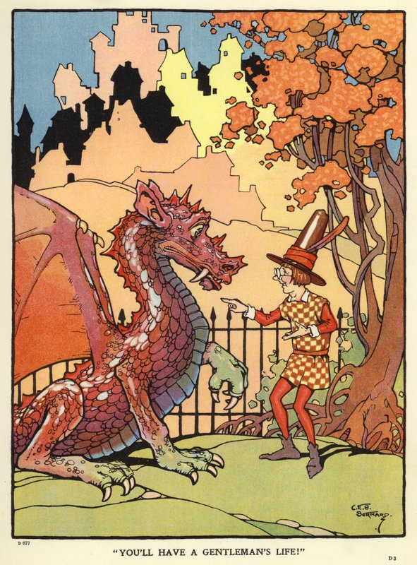 Homem prevendo o futuro de um dragão (cor litho) de C. E. B. Bernard