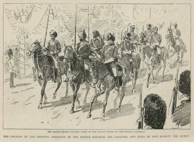 O Instituto Imperial: A cavalaria indígena nativa, parte da escolta da rainha na cerimônia de abertura de C. Hentschell