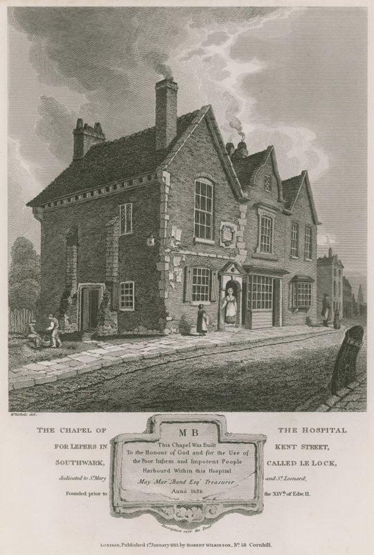 A capela do hospital para leprosos em Kent Street, Southwark, chamado Le Lock de C. John Mayle Whichelo