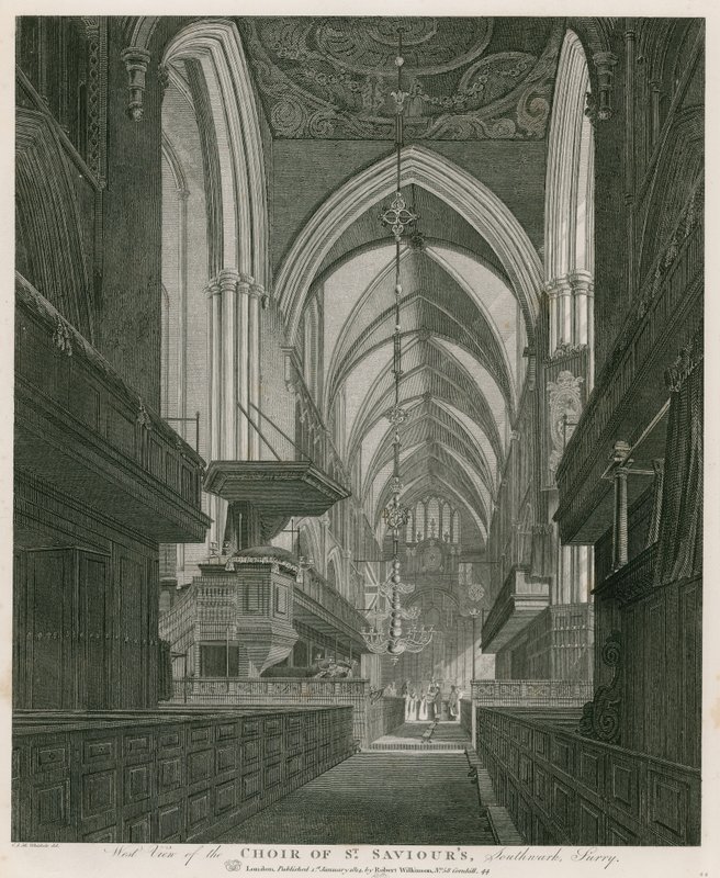 Vista oeste do Coro da Igreja de São Salvador, Southwark, Surrey de C. John Mayle Whichelo