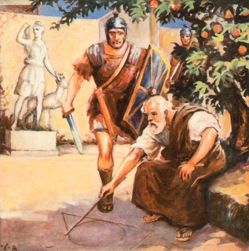 Morte de Arquimedes (litografia a cores melhorada) de Carl Arriens