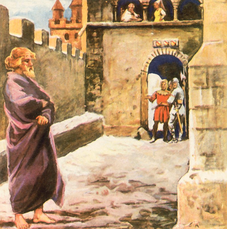 Procissão penitencial do imperador Henrique IV em Canossa (litografia a cores melhorada) de Carl Arriens