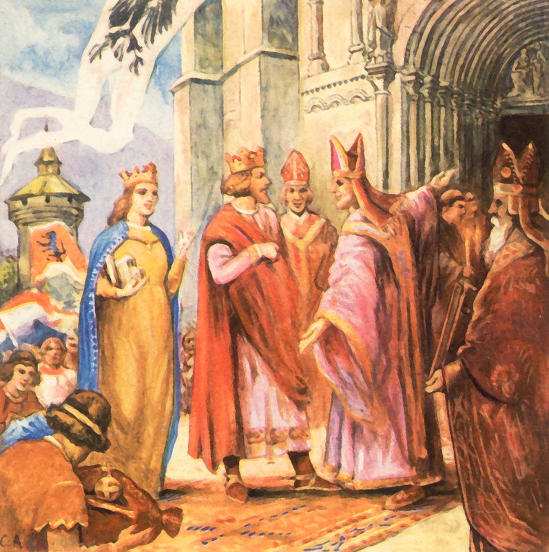 O rei Henrique II consagra a catedral de Bamberg (litografia a cores melhorada) de Carl Arriens