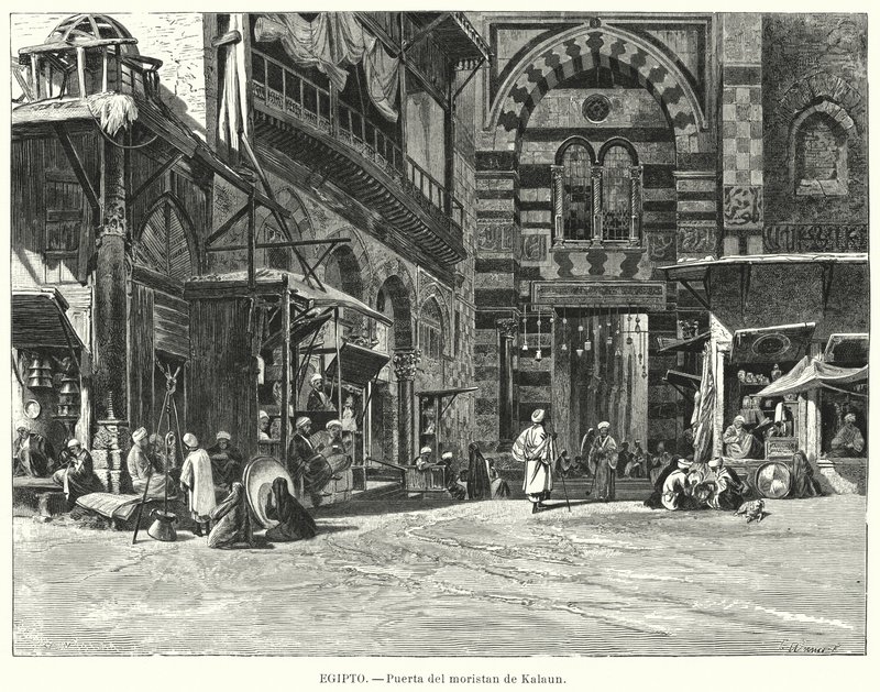 Entrada no Complexo de Qalawun, Cairo, Egito (litho) de Carl Friedrich Heinrich (after) Werner