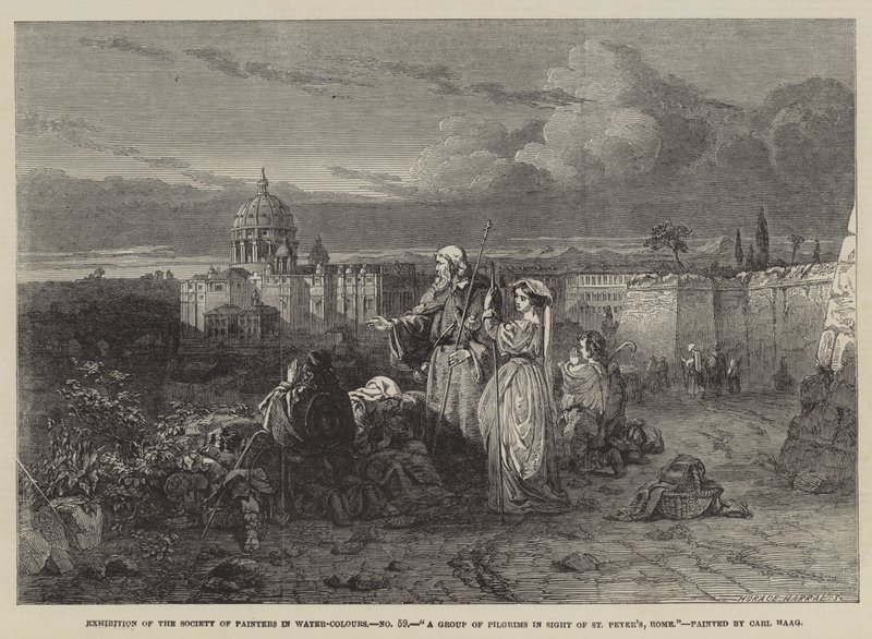 Um grupo de peregrinos à vista de São Pedro, Roma de Carl Haag