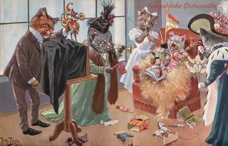 Postal humorístico de um gato (litografia a cores) de Carl Robert Arthur Thiele