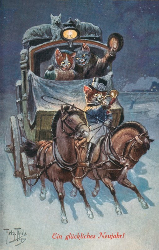 Postal humorístico de um gato (litografia a cores) de Carl Robert Arthur Thiele