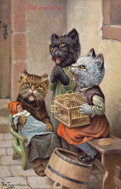 Postal humorístico de um gato (litografia a cores) de Carl Robert Arthur Thiele