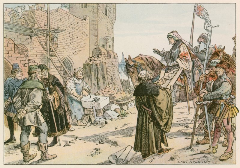 Frederico II na colocação das fundações do castelo no rio Spree em 1443 de Carl Rohling