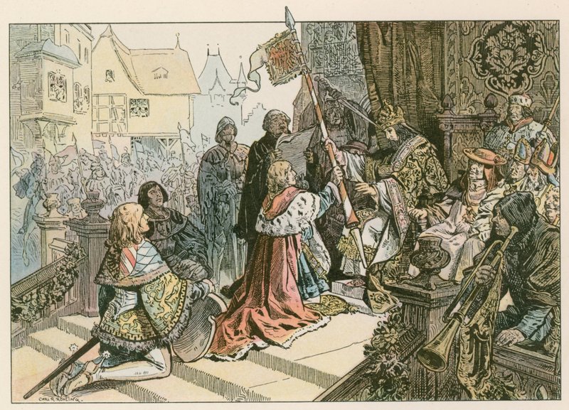 Frederico I (1371-1440) com Sigismundo em Konstanz sendo recompensado com a terra de Kurmark em 1417 de Carl Rohling