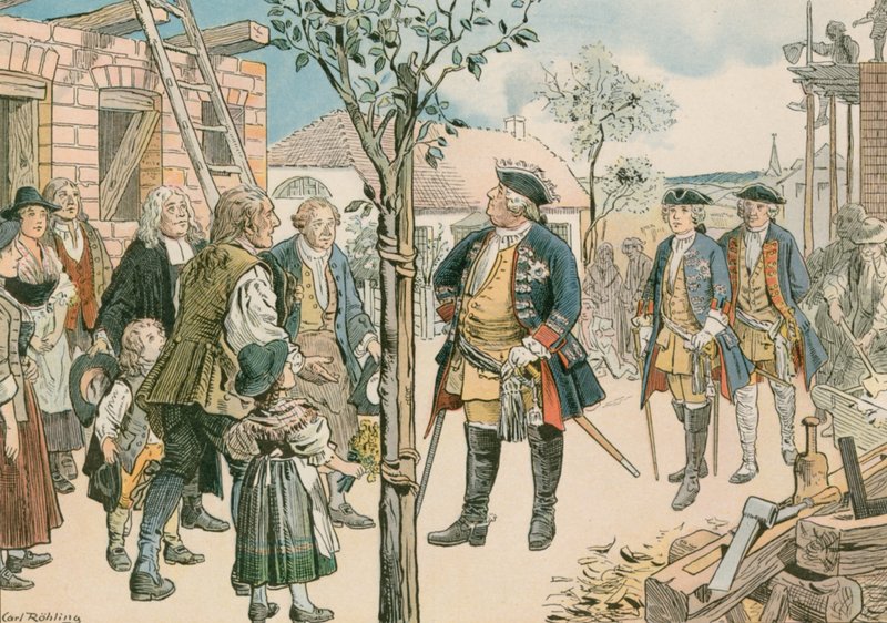 Frederico Guilherme I (1688-1740) com os deslocados Salzburgos na Prússia Oriental em 1739 de Carl Rohling