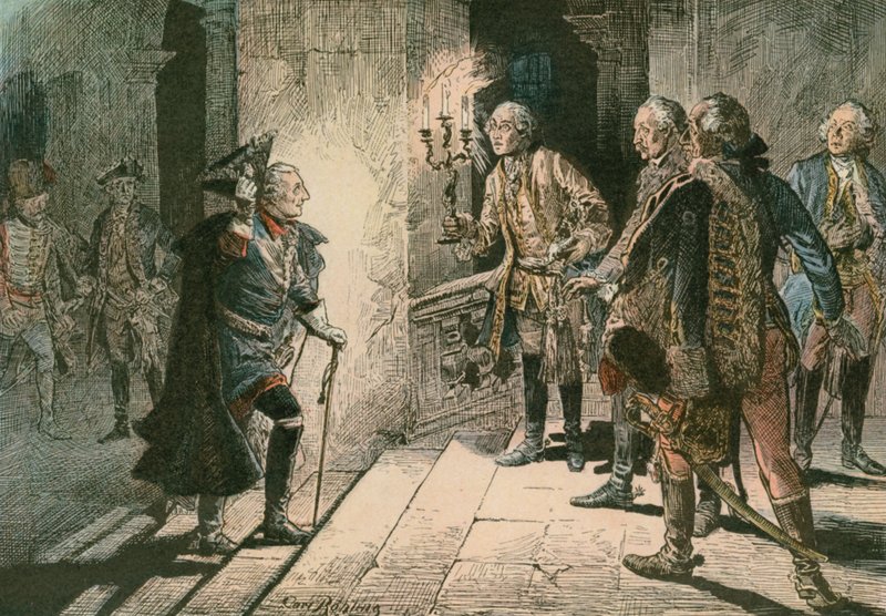 Frederico o Grande (1712-1786) no Castelo de Lissa na noite da batalha de Leuthen em 1757 de Carl Rohling