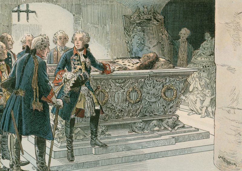Frederico o Grande (1712-1786) no caixão do Grande Eleitor de Carl Rohling