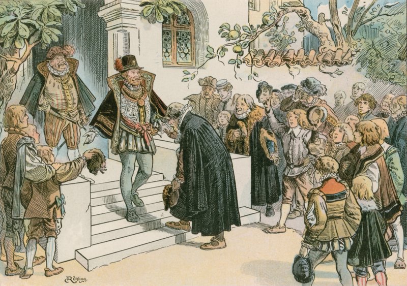 Joachim Friedrich abrindo o Ginásio Joachimsthalsches em 1607 de Carl Rohling