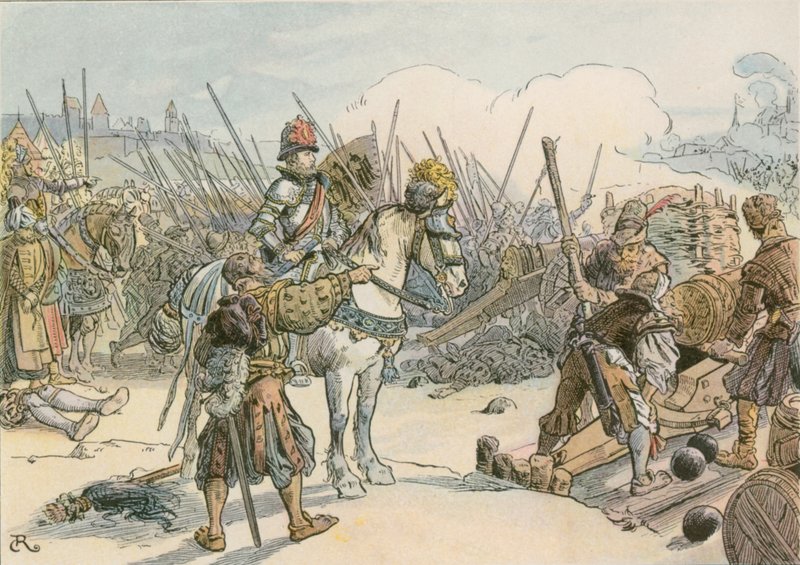 Joachim II liderando a batalha nas guerras turcas em 1542 de Carl Rohling