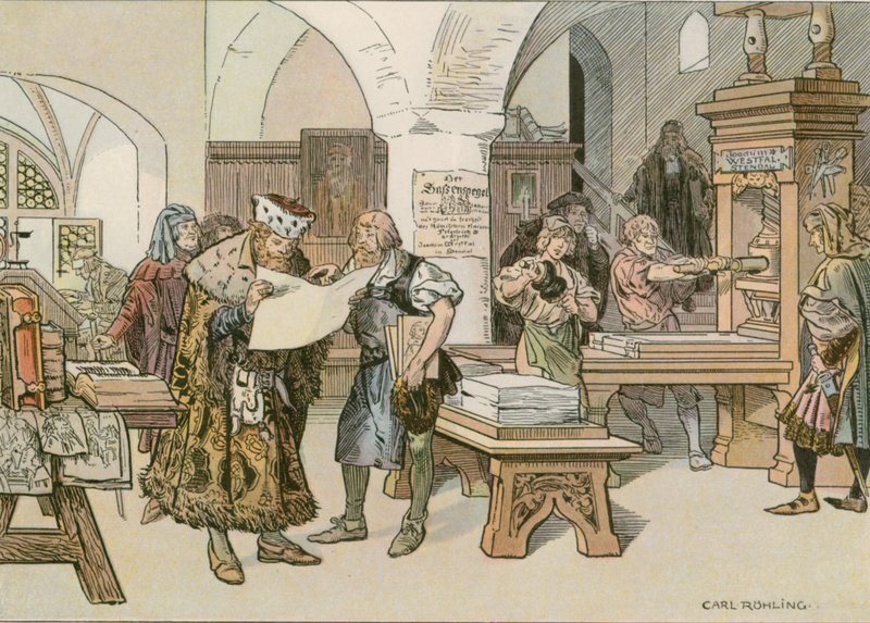 John Cicero participando da primeira impressora de livros em Stendal em 1490 de Carl Rohling