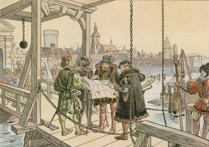 John George com os planos para a cidadela de Spandau em 1580 de Carl Rohling