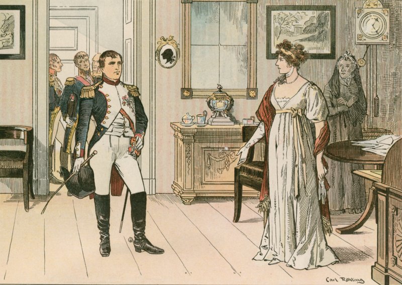 Rainha Louise da Prússia (1776-1810) e Napoleão I (1769-1821) em Tilsit em 1807 durante a assinatura do segundo tratado de Tilsit de Carl Rohling
