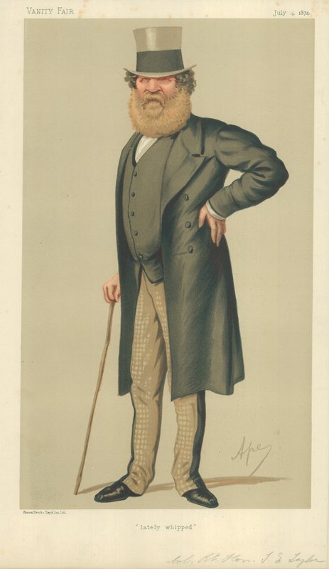 Coronel The Right Hon Thomas Edward Taylor, Ultimamente chicoteado, 4 de julho de 1874, desenho animado da Vanity Fair de Carlo Pellegrini