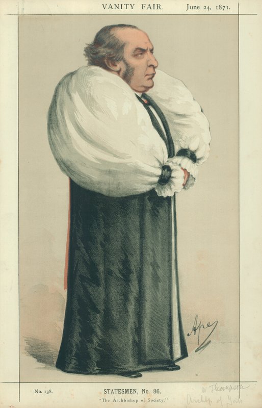 Dr. Thomson, O Arcebispo de York, O Arcebispo da Sociedade, 24 de junho de 1871, desenho animado da Vanity Fair de Carlo Pellegrini