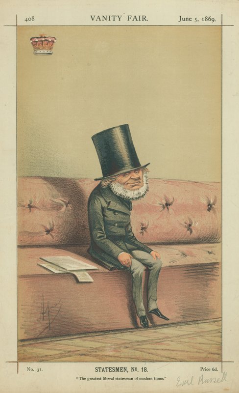 Conde de Russell, os maiores estadistas liberais dos tempos modernos, 5 de junho de 1869, cartoon Vanity Fair de Carlo Pellegrini