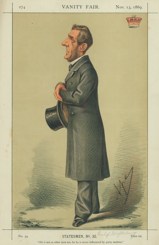 Conde de Shaftesbury, Ele não é como os outros homens, pois ele nunca é afetado pelo motivo da festa, 13 de novembro de 1869, desenho animado da Vanity Fair. de Carlo Pellegrini