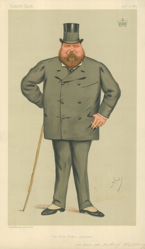 Sua Graça, o Duque de Wellington, O Neto do Duque de Ferro, 3 de janeiro de 1885, desenho animado da Vanity Fair de Carlo Pellegrini