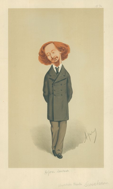 Sr. Algernon Charles Swinburne, Antes do nascer do sol, 21 de novembro de 1874, desenho animado da Vanity Fair de Carlo Pellegrini