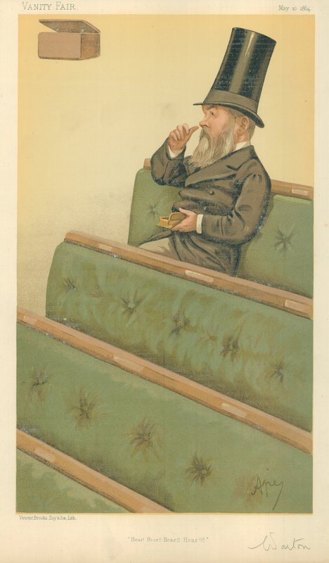 Sr. Charles Nicholas Warton, Ouvir Ouvir Ouvir Ouvir, 10 de maio de 1884, desenho animado da Vanity Fair de Carlo Pellegrini