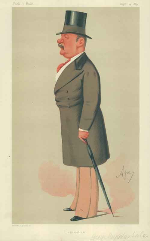 Sr. George Augustus Sala, Jornalismo, 25 de setembro de 1875, desenho animado da Vanity Fair de Carlo Pellegrini