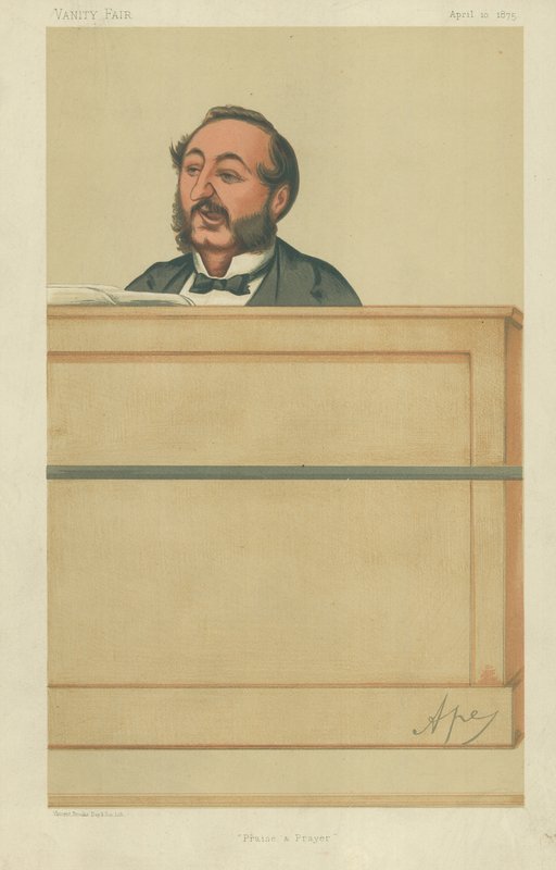 Sr. Ira D Sankey, Louvor e oração, 10 de abril de 1875, desenho animado da Vanity Fair de Carlo Pellegrini