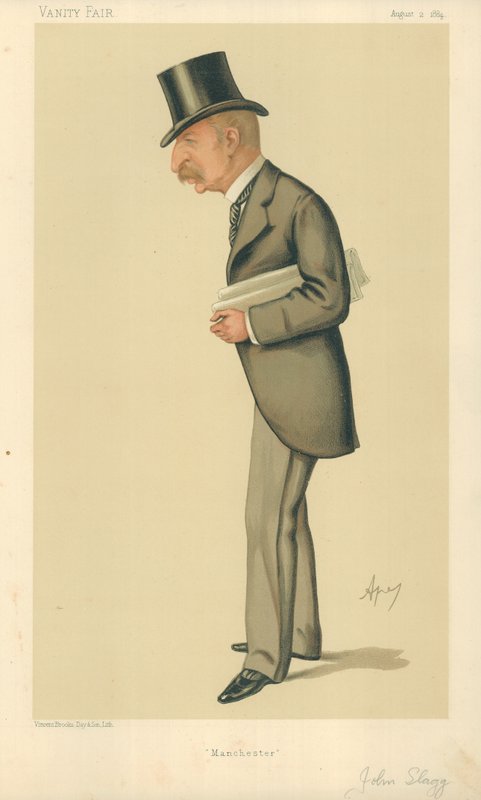 Sr. John Slagg MP, Manchester, 2 de agosto de 1884, desenho animado da Vanity Fair de Carlo Pellegrini