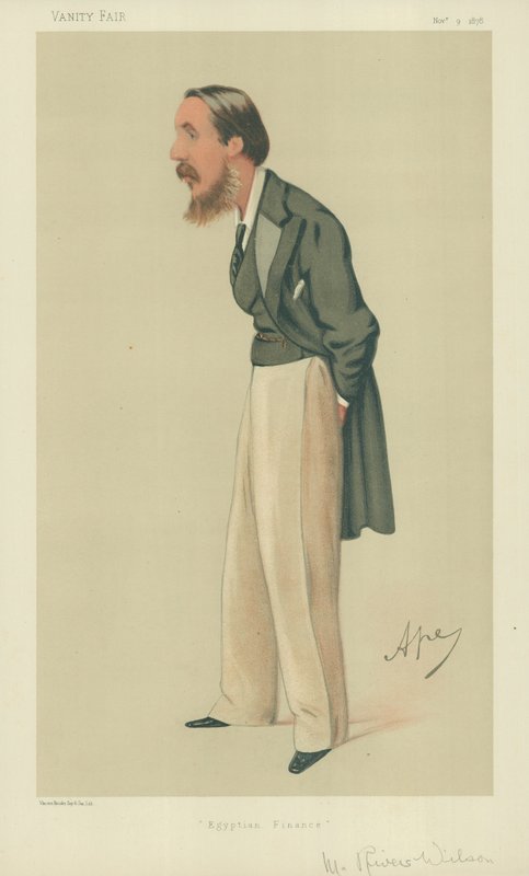 Sr. Rivers Wilson, finanças egípcias, 9 de novembro de 1878, cartoon da Vanity Fair de Carlo Pellegrini