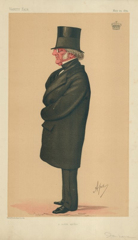 Philip-Henry Stanhope Stanhope, um escritor nobre, 23 de maio de 1874, cartoon Vanity Fair de Carlo Pellegrini