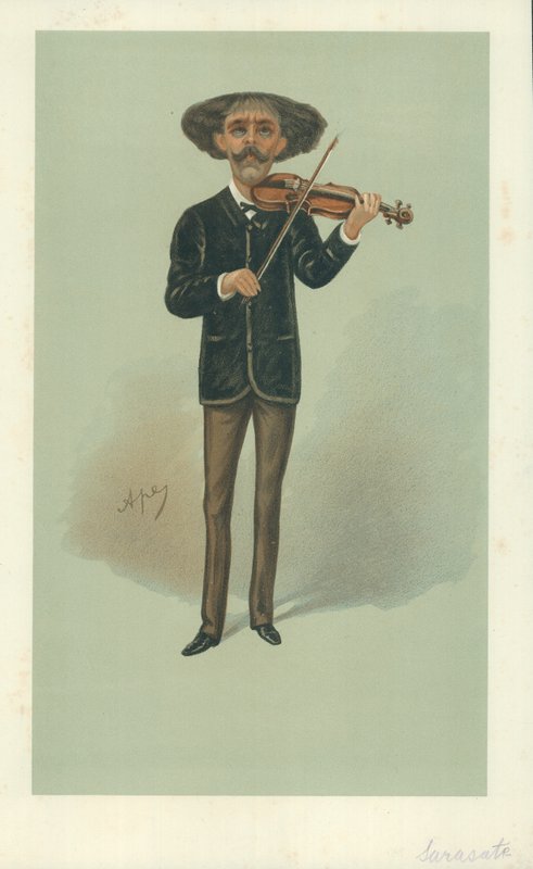 Senor Pablo Martin Meliton Sarasate, 25 de maio de 1889, desenho animado da Vanity Fair de Carlo Pellegrini