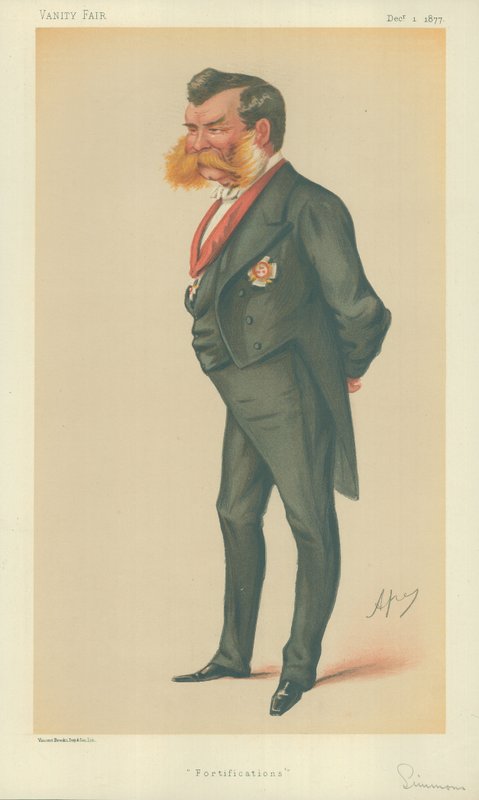 Sir John Lintorn Arabin Simmons, Fortificações, 1 de dezembro de 1877, desenho animado da Vanity Fair de Carlo Pellegrini