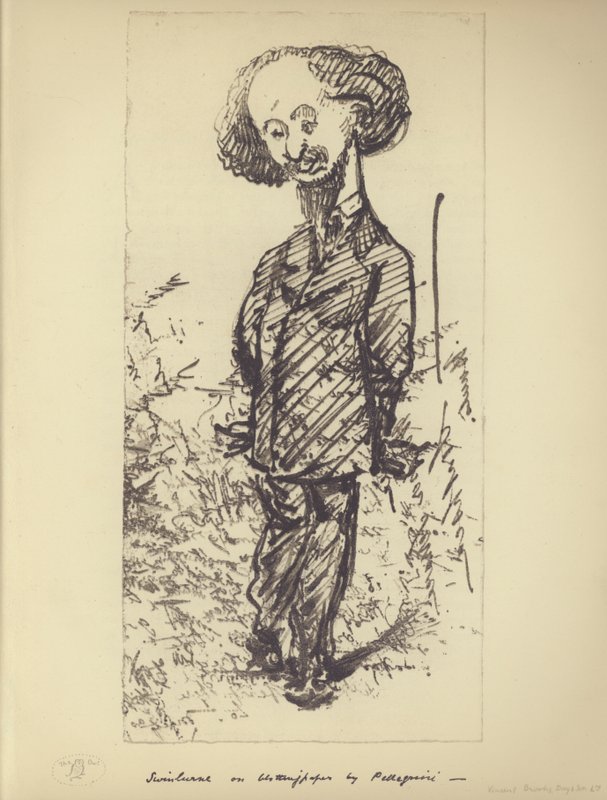 Swinburne on Blotting Paper (caricatura do autor inglês Algernon Charles Swinburne) (litho) de Carlo Pellegrini