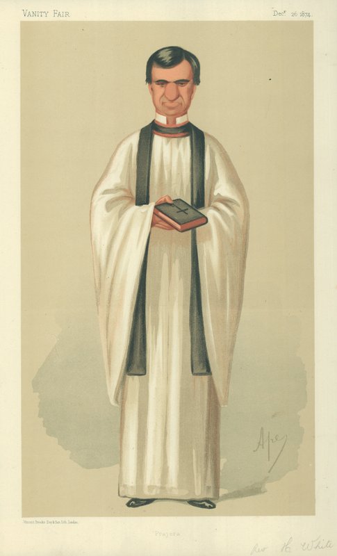 O Rev. Henry White, Orações, 26 de dezembro de 1874, desenho animado da Vanity Fair de Carlo Pellegrini