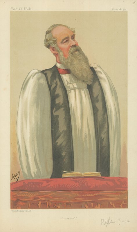 O Rev. João John Ryle, Bispo de Liverpool, Liverpool, 26 de março de 1881, desenho animado da Vanity Fair de Carlo Pellegrini