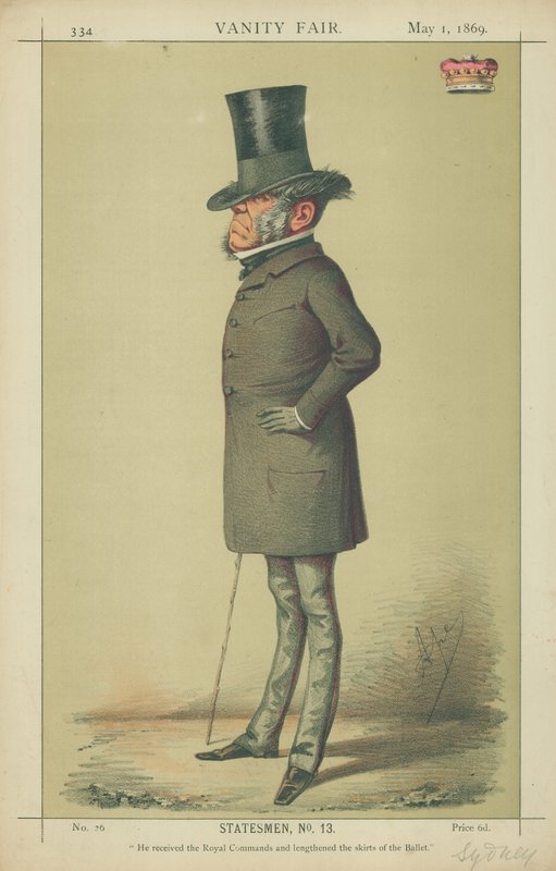 Visconde de Sydney, Ele recebeu os Royal Commands e alongou as saias do Ballet, 1 de maio de 1869, cartoon Vanity Fair de Carlo Pellegrini