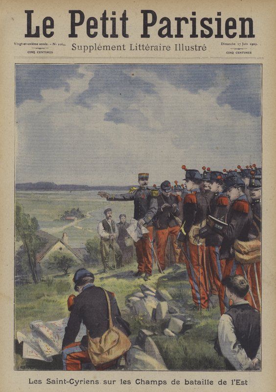 Cadetes da academia militar francesa de Saint-Cyr nos campos de batalha do leste de Carrey