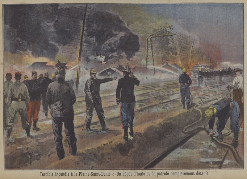 Destruição de um depósito de petróleo e gasolina em um incêndio em La Plaine-Saint-Denis, Paris de Carrey