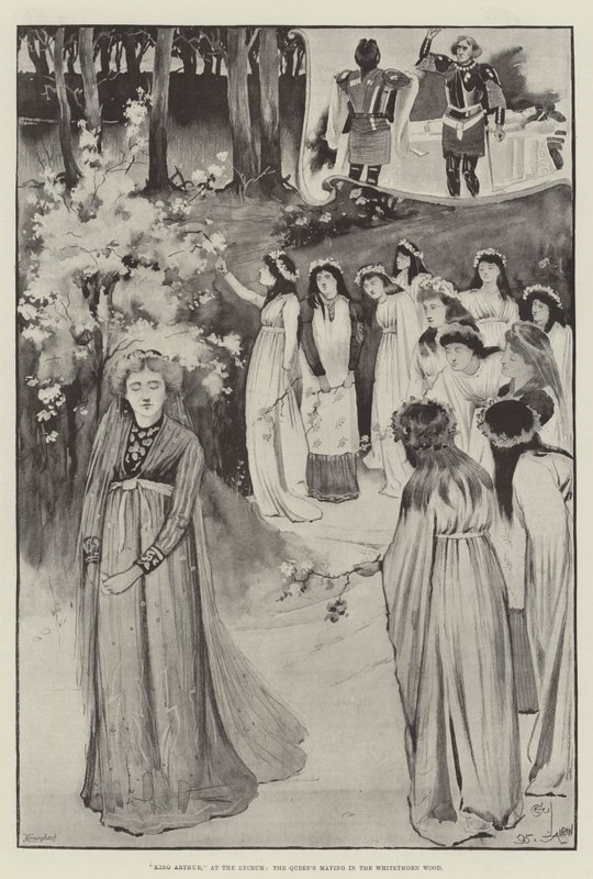 Rei Artur, no Liceu, a Maying da Rainha na Floresta de Whitethorn de Cecil Charles Windsor Aldin