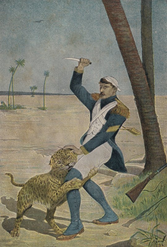 Soldado francês atacado por uma pantera no Egito de Cecil Charles Windsor Aldin