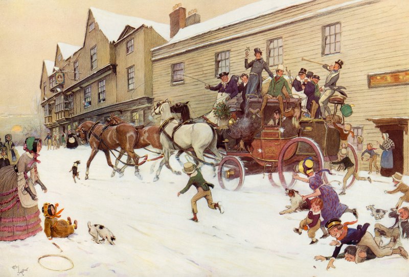 O treinador de Natal no Bell Inn, Hurley, 1830 de Cecil Charles Windsor Aldin