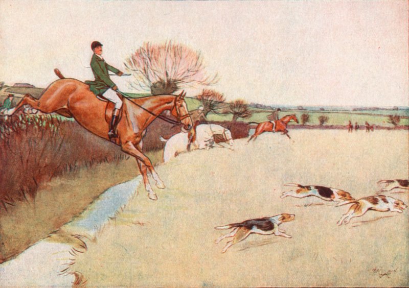 Os cães vieram correndo pelo campo. . . os cavalos seguindo de perto os cães de Cecil Charles Windsor Aldin