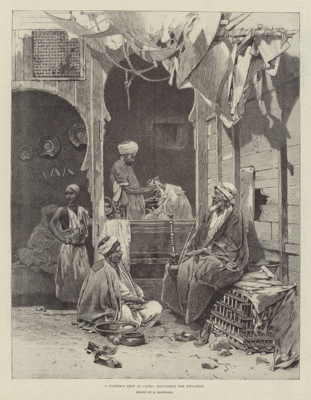 Uma barbearia no Cairo, discutindo a situação de Charles Auguste Loye