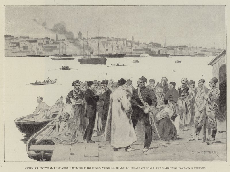 Prisioneiros Políticos Armênios, expulsos de Constantinopla, prontos para partir a bordo do Navio da Companhia Mahroussi de Charles Auguste Loye