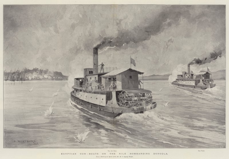 Gun-boats egípcios no Nilo bombardeando Dongola de Charles Auguste Loye