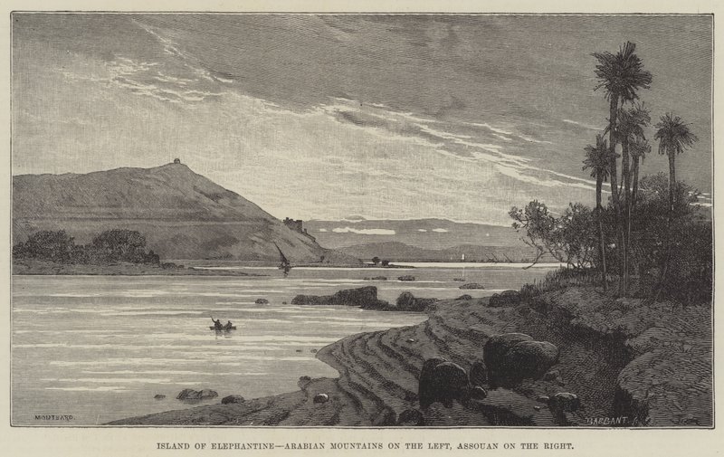 Ilha de Elefantina, Montanhas Árabes à Esquerda, Assouan à Direita de Charles Auguste Loye